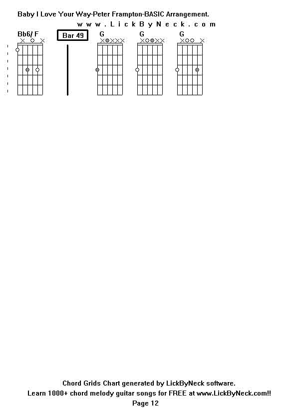 Chord Grids Chart of chord melody fingerstyle guitar song-Baby I Love Your Way-Peter Frampton-BASIC Arrangement,generated by LickByNeck software.